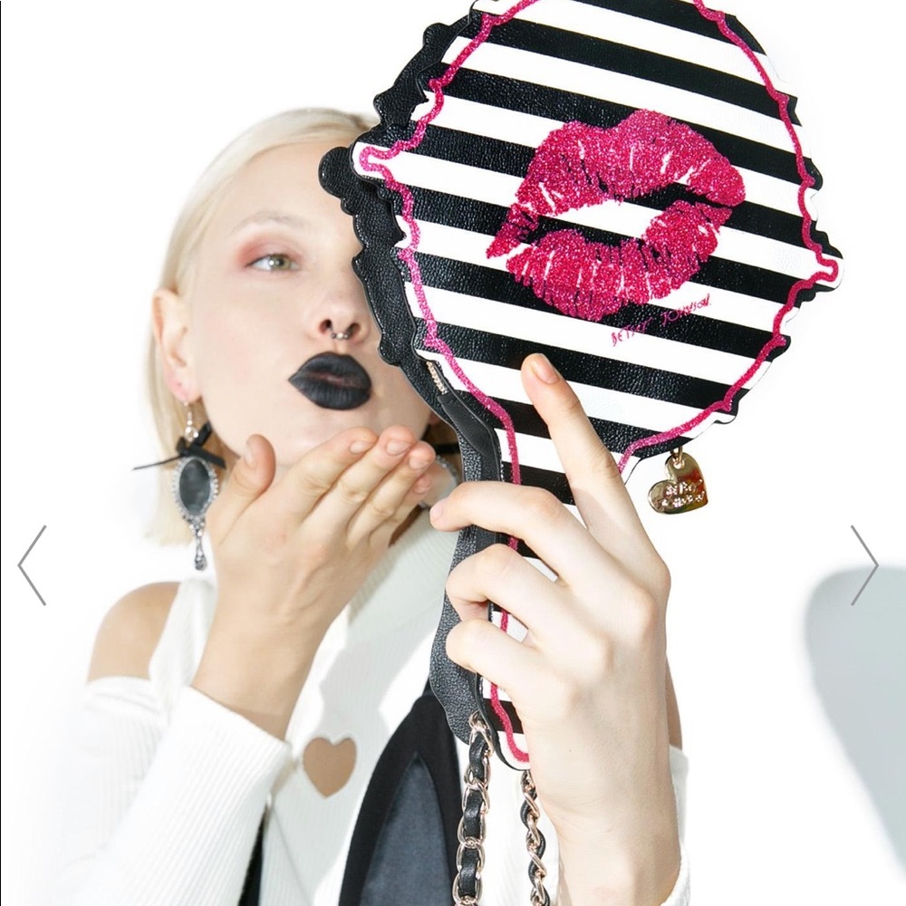Rare Betsey Johnson Kitsch Hey Good Lookin Mirror Wristlet NEW VeganLeather